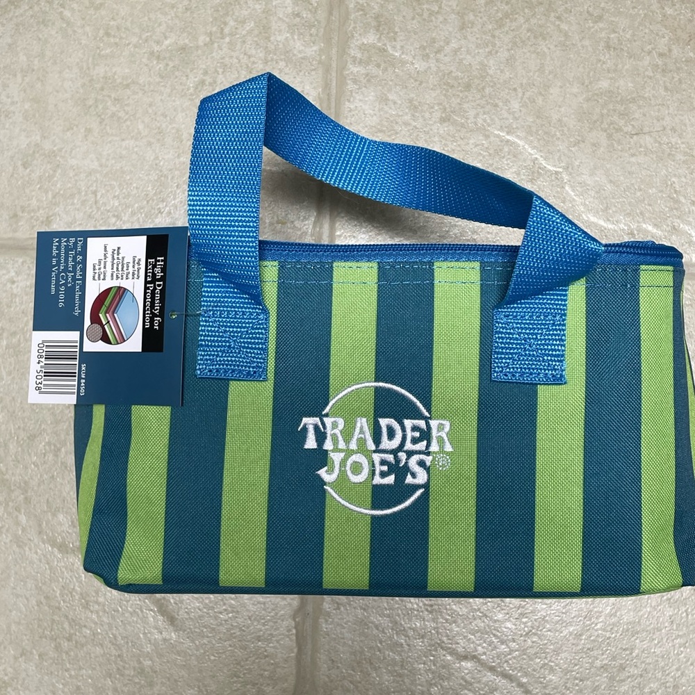Trader Joe's  Insulated  Tote Bag Blue and Green Stripes
NWT - Limited Edition